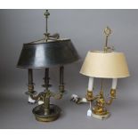 A French ormolu bouillotte table lamp, early 20th century, with three foliate scroll arms,