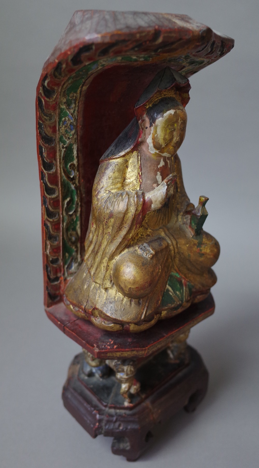 A Chinese polychrome carved wooden Buddha figure, late 19th century, - Image 2 of 3