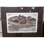 Valerie Thornton (1931-1991), Hill Village, Navarre, etching with aquatint, signed,