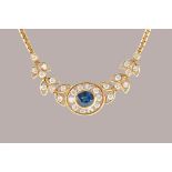 A gold, sapphire and diamond necklace,