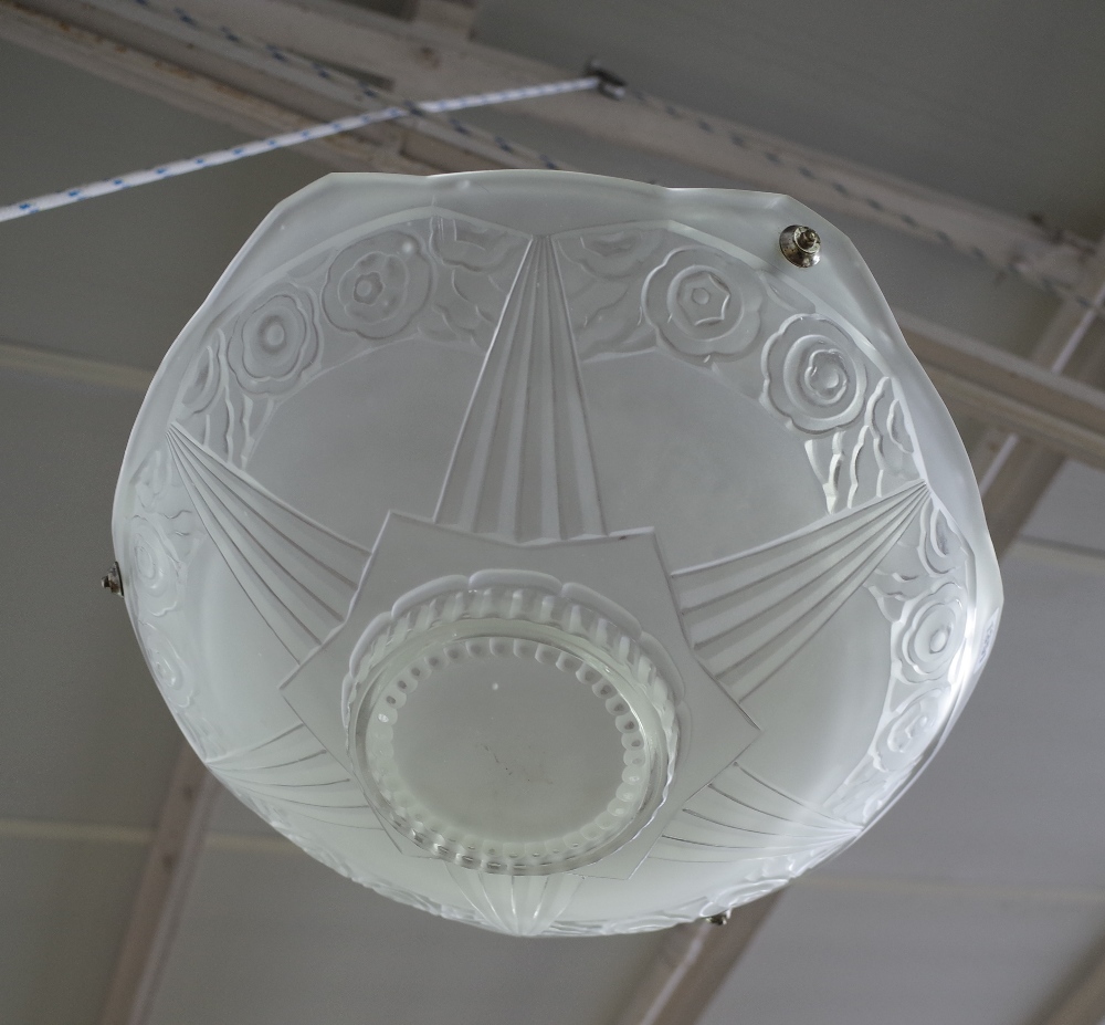 A Sabino Art Deco frosted glass shade of foliate moulded dished form, - Image 2 of 2