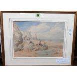 J** K** B** (19th/20th century), The Launch, Children playing on a beach, watercolour,