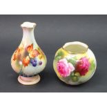 A Royal Worcester miniature globular vase painted with roses, dated 1929 and signed 'M Hunt',