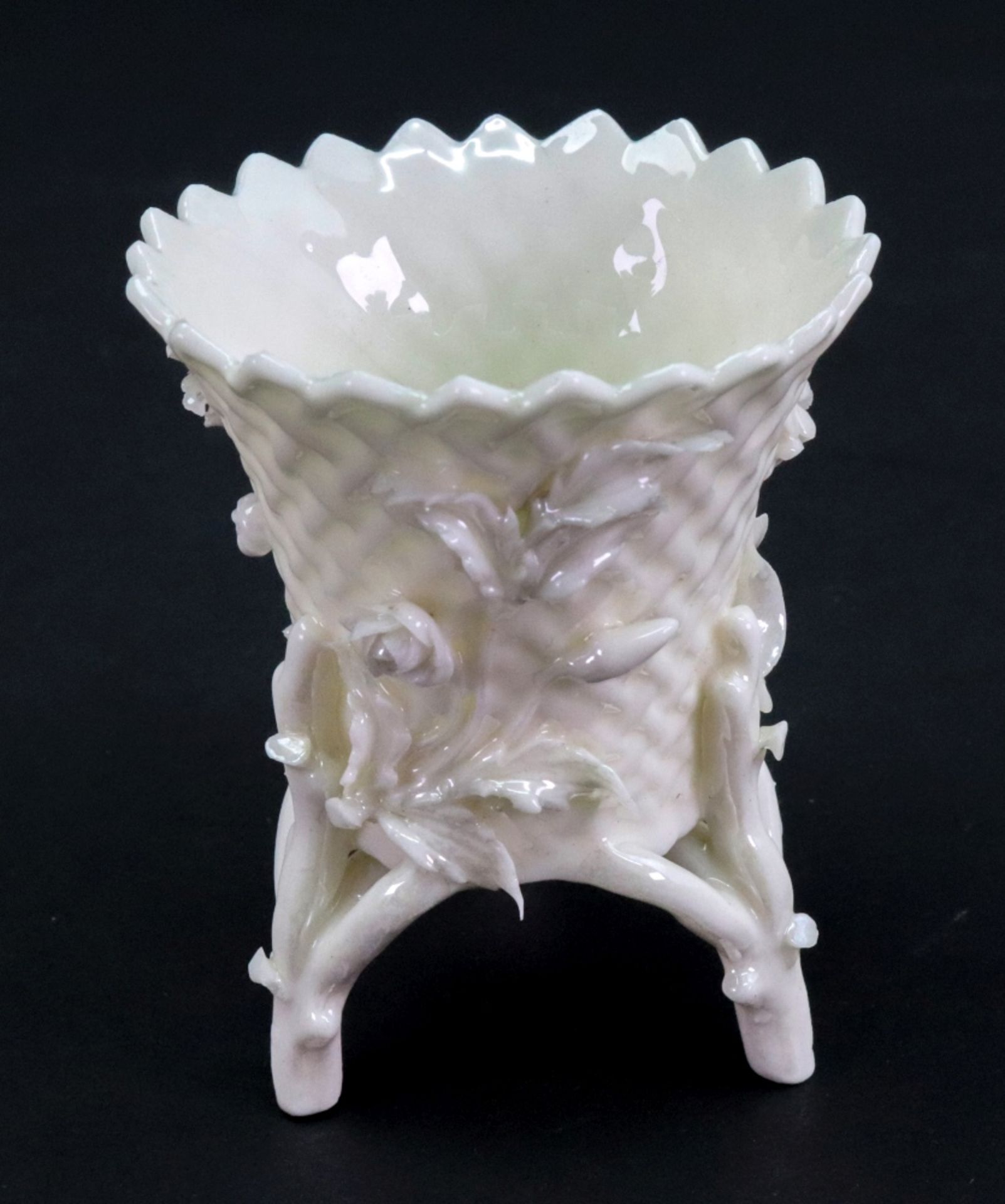 A Belleek miniature vase in the form of a woven basket on floral stand, 8cm high, - Image 12 of 13