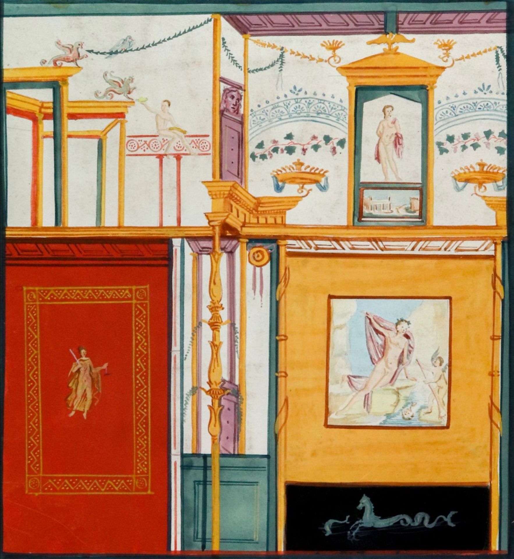 A collection of thirteen works in watercolour and gouache portraying interiors and classical scenes, - Image 25 of 26