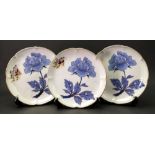 Three Japanese porcelain plates, Edo period, 19th century, each painted in underglaze blue,