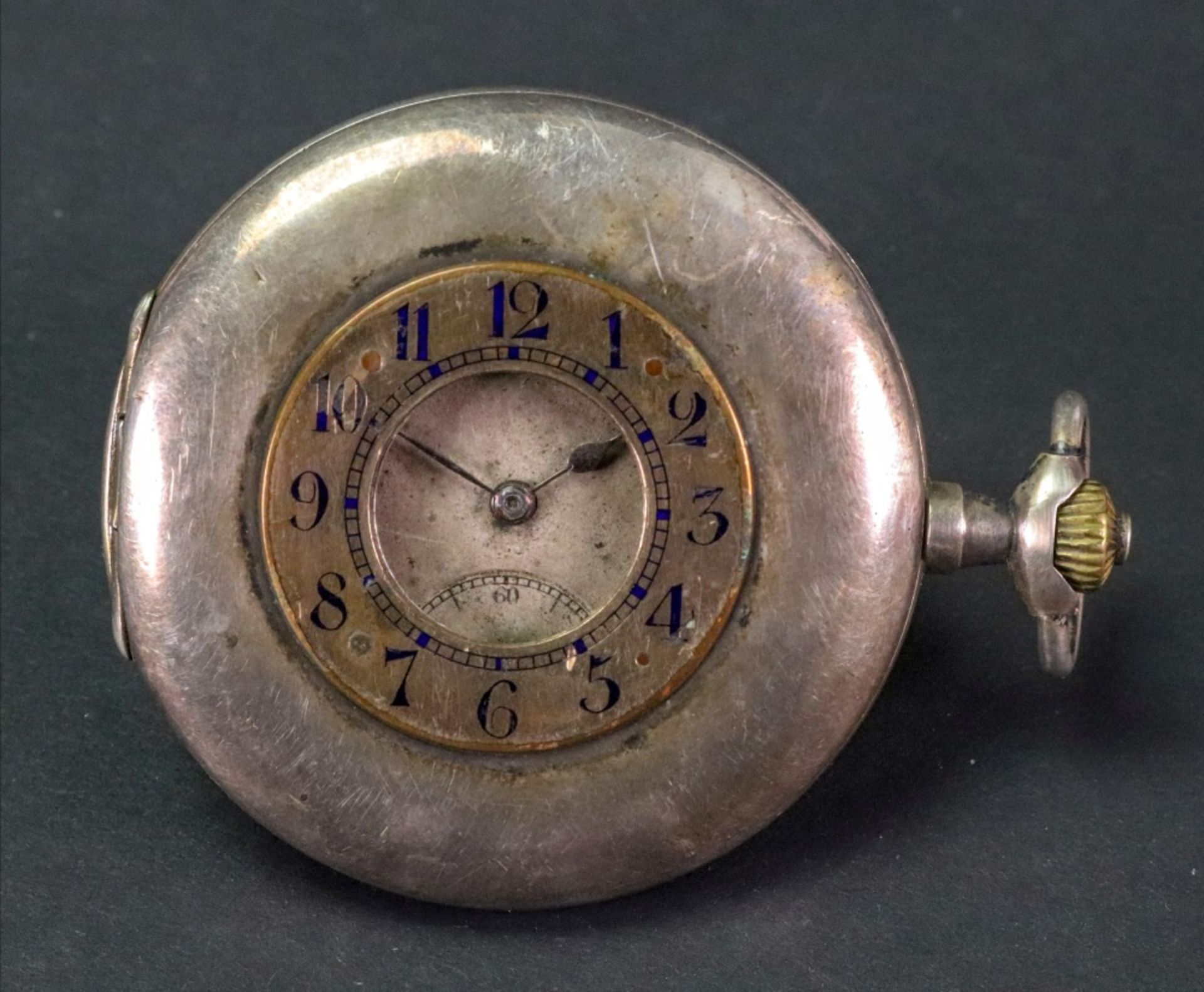 A half hunter pocket watch, the dial with Arabic numerals and subsidiary seconds dial,