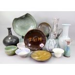 A group of thirteen pieces of Studio pottery, to include vases, bowls, dishes and a jug,