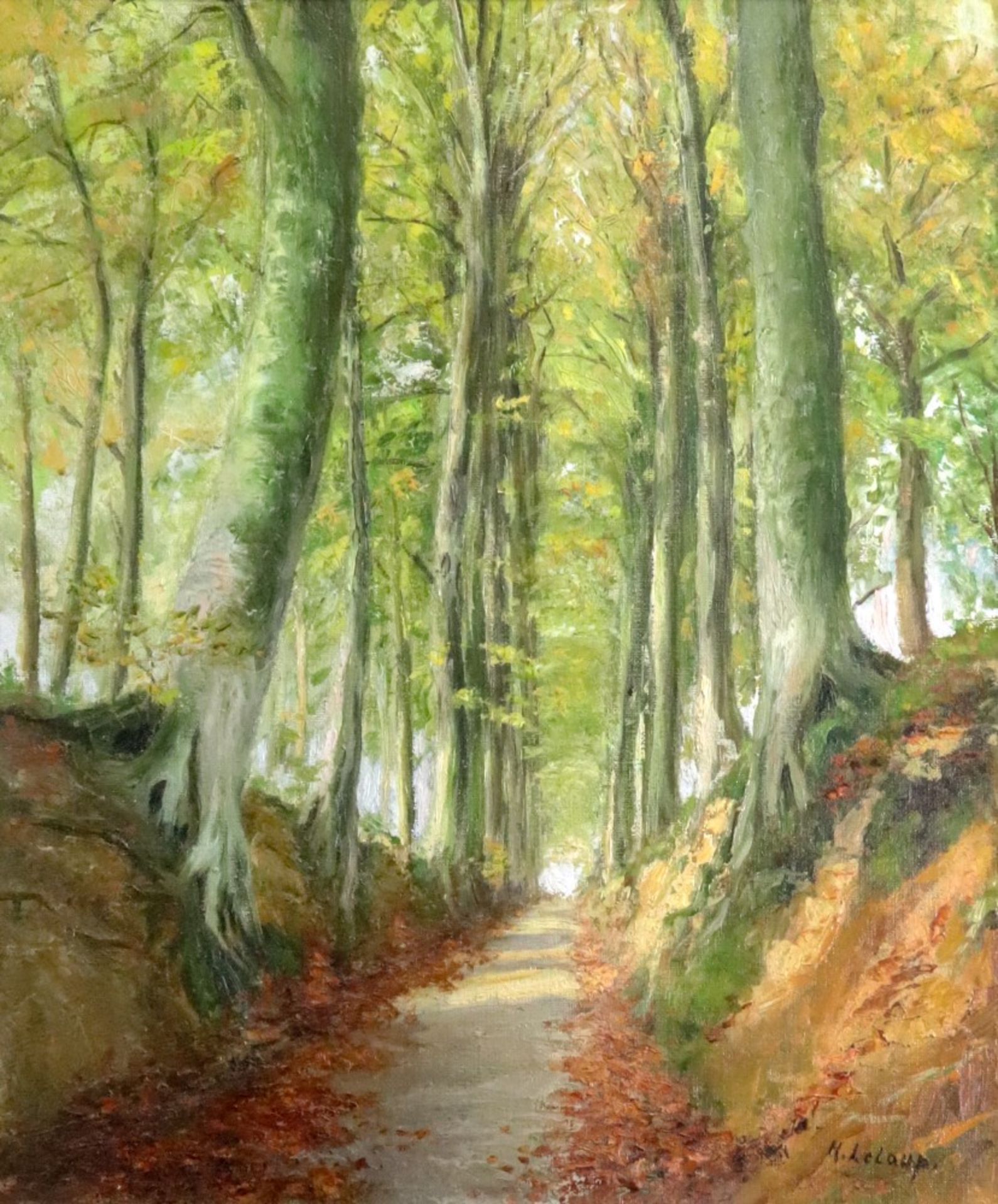 H Le Laup (French, 20th Century), A woodland path, signed 'H Le Laup' (lower right), oil on canvas,