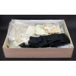 A quantity of lace including a pair of fingerless gloves, garters,