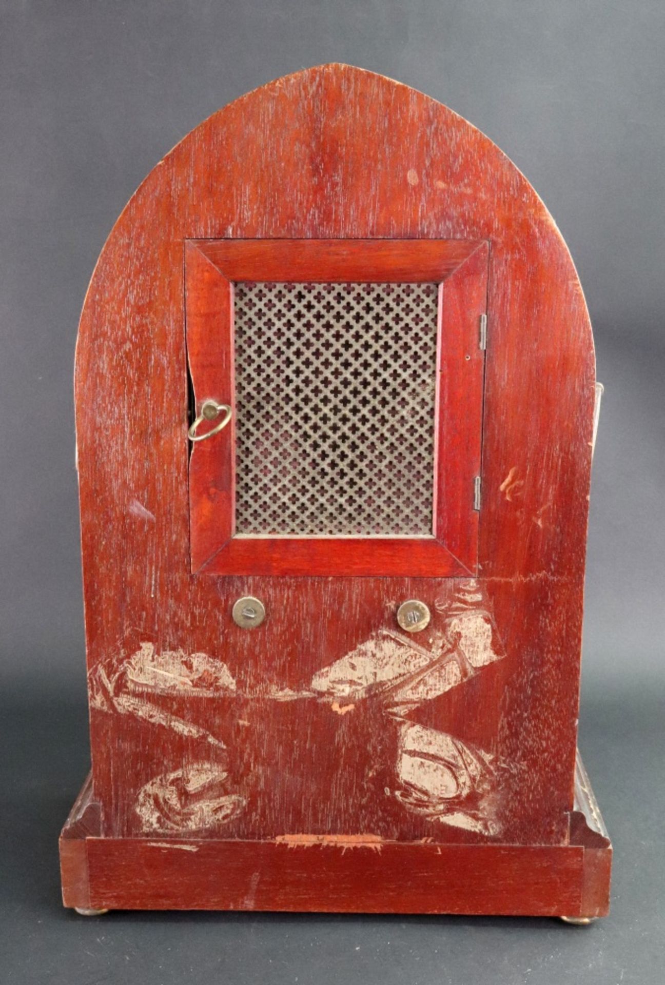 A George III style mahogany boxwood strung lancet top bracket clock, Ph. - Image 4 of 4