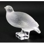 A Lalique frosted glass partridge, post 1945, signed 'Lalique France' to base, 13.5cm high.