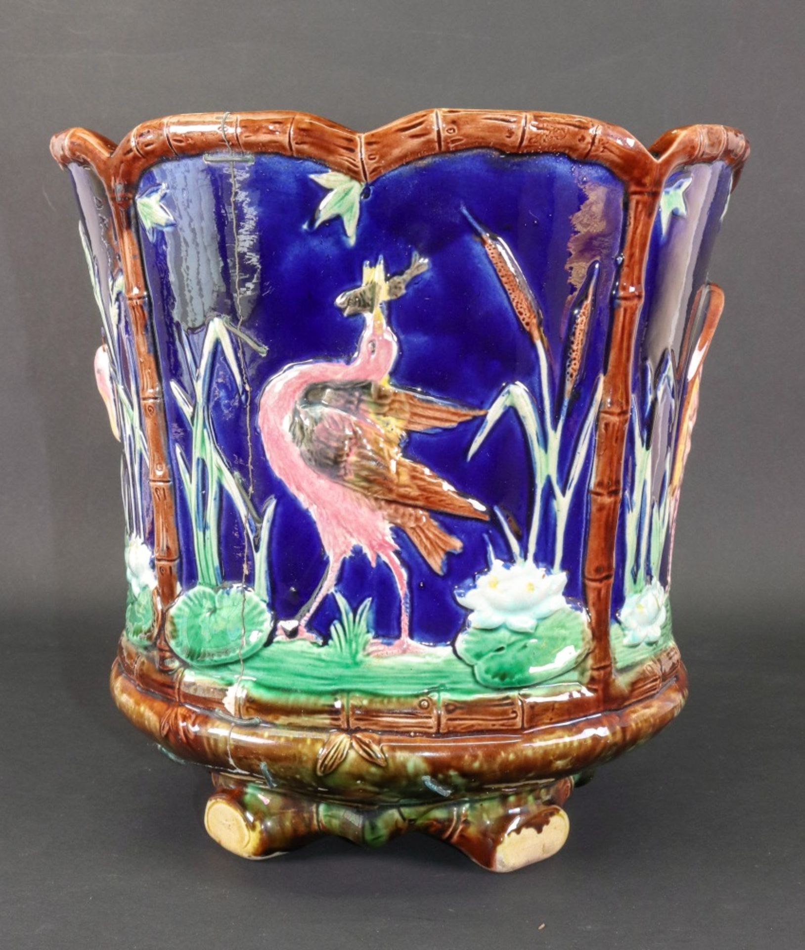 A Staffordshire Majolica jardiniere, late 19th century,