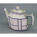 A Castleford white Feldspathic teapot, circa 1815, moulded with cherubs and acanthus leaves,