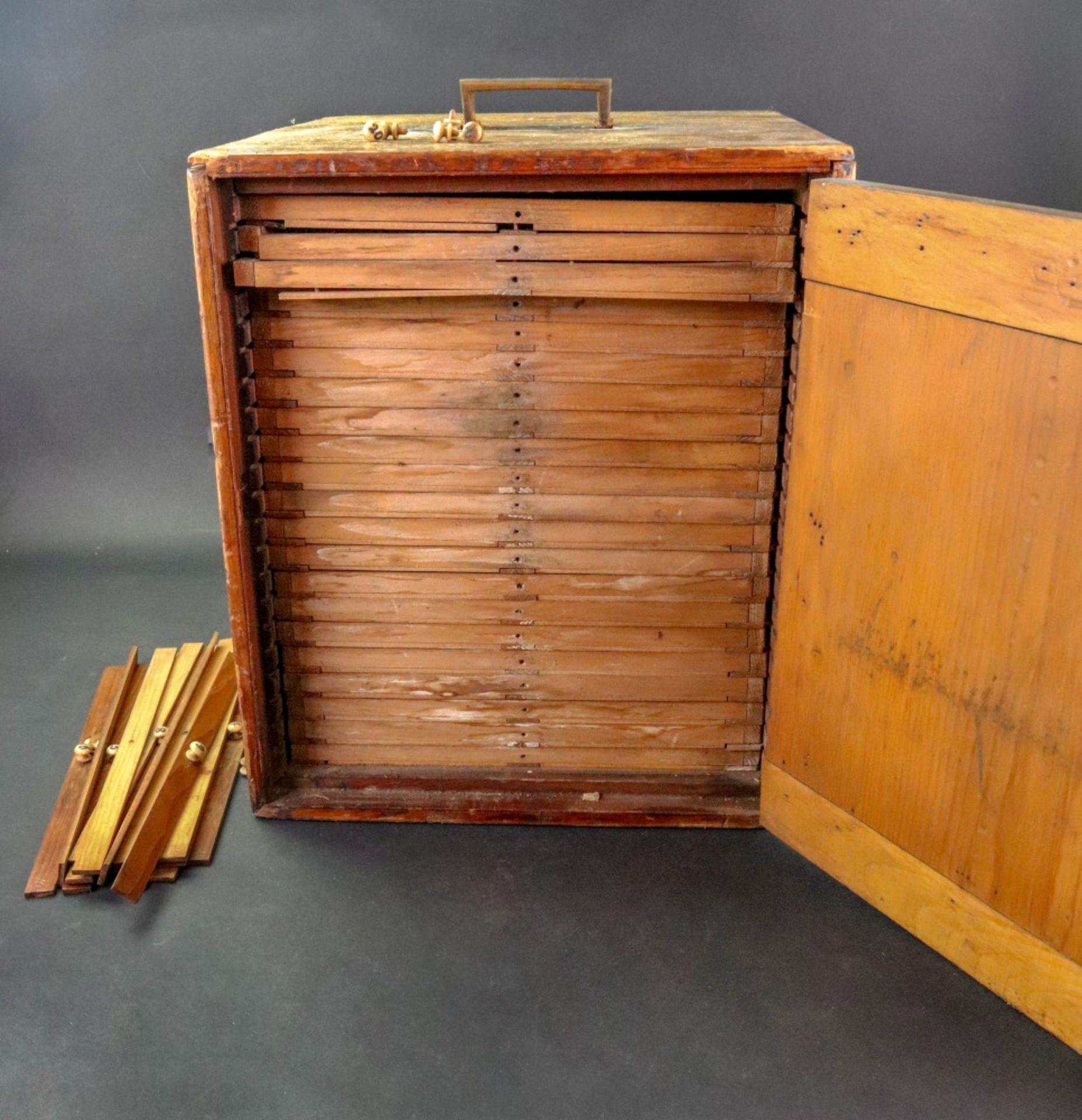 A late Victorian stained pine microscope slide cabinet, - Image 2 of 3