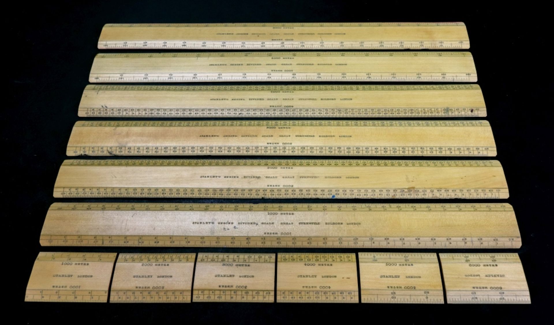 A rectangular mahogany cased set of Stanley boxwood rulers, early 20th century, - Image 3 of 3