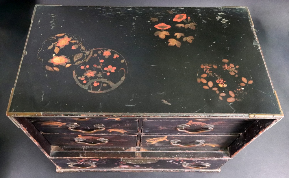 A Japanese black lacquer table cabinet, Meiji period, of rectangular form, - Image 5 of 5