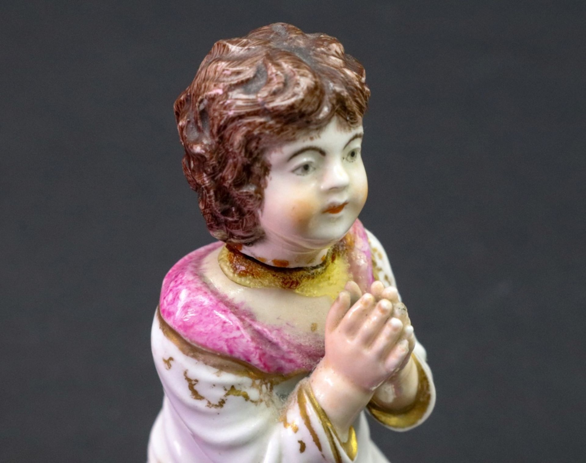 A Bloor Derby figure of a young girl, circa 1830, modelled kneeling to tie up her shoelaces, - Image 3 of 4