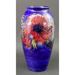 A Moorcroft pottery vase, 20th century, of slender ovoid form,