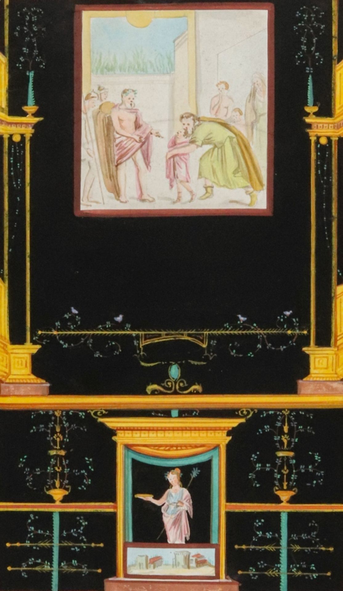 A collection of thirteen works in watercolour and gouache portraying interiors and classical scenes, - Image 17 of 26