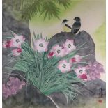 Li Junqi, 20th Century, A set of nine watercolours and gouache of flowers and birds, on rice paper,