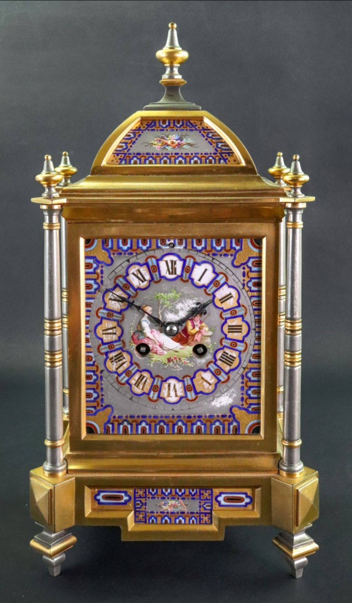 Japy Freres & Cie; a French gilt and silvered metal case mantel clock, circa 1880,