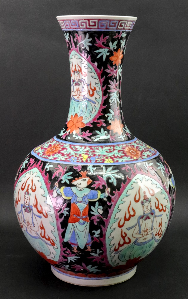 A Chinese famille rose bottle vase, 20th century, probably made for the Tibetan market, - Image 2 of 7