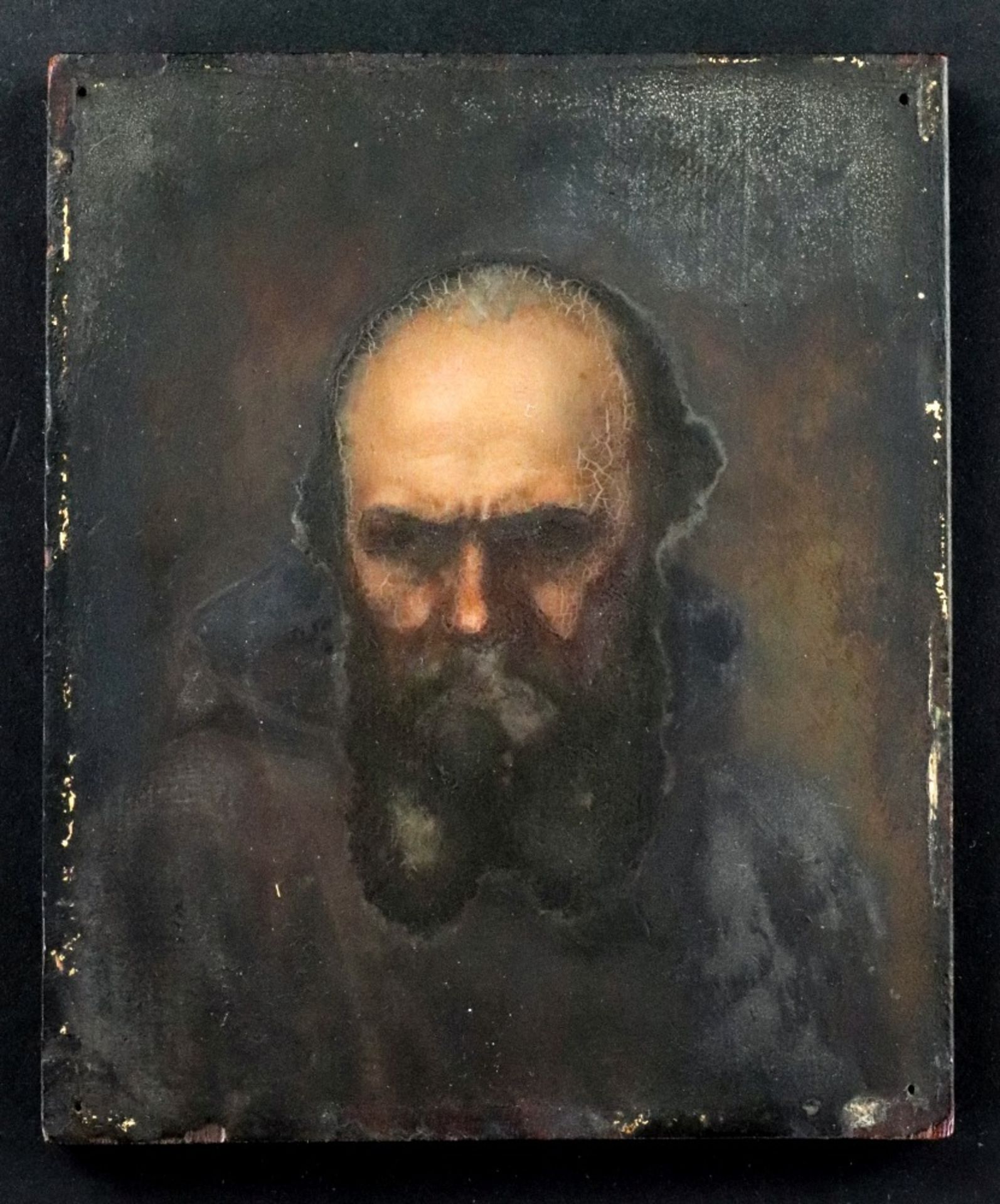 European School, 19th Century, A portrait of a bearded man, oil on panel, 10 x 8.5cm. - Image 2 of 2