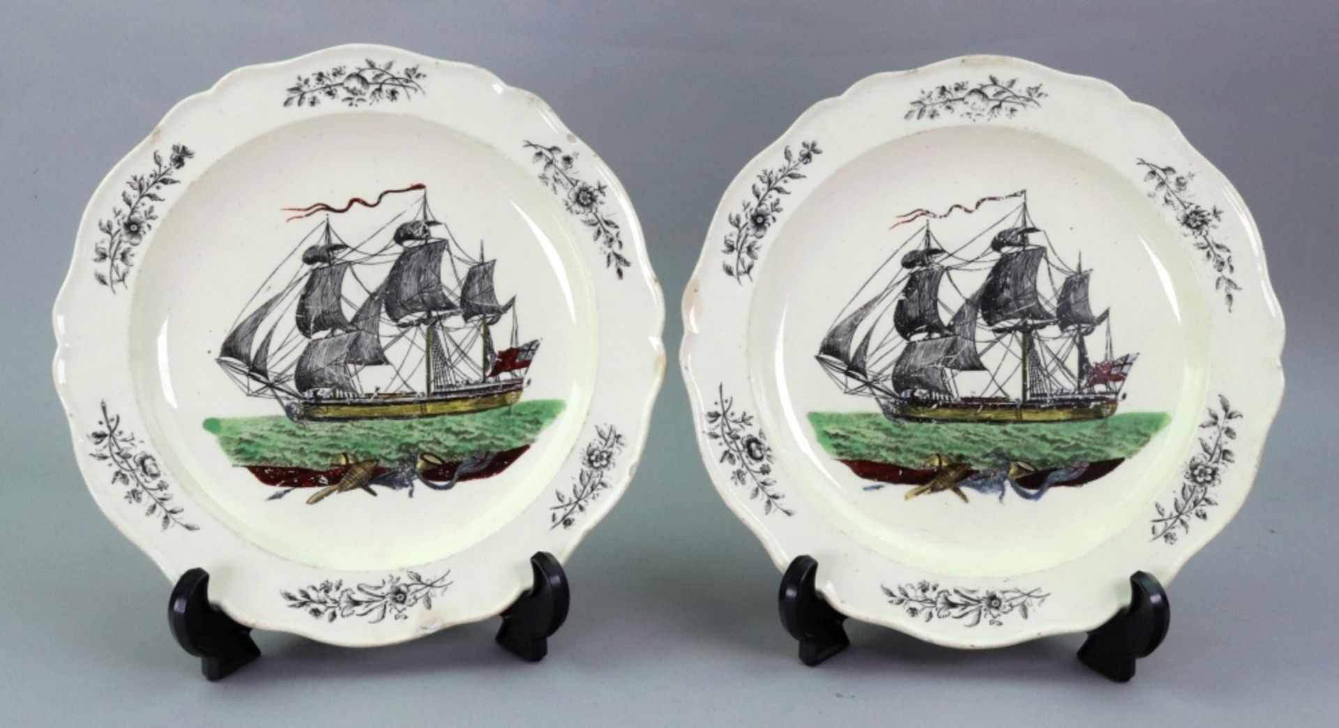 A pair of Neale & Co creamware shipping plates, early 19th century,