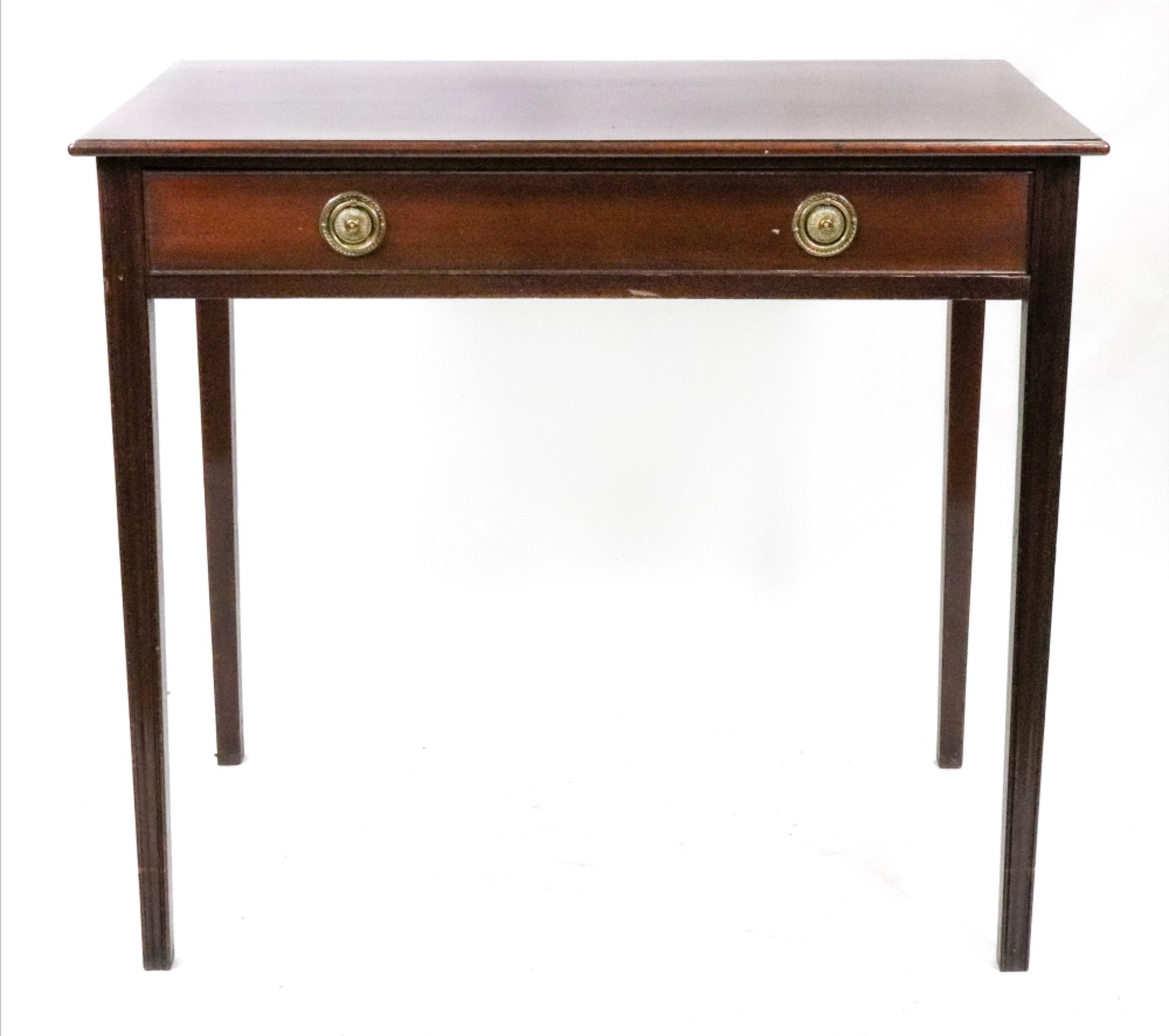 A George III mahogany side table, the moulded rectangular top above a frieze drawer,