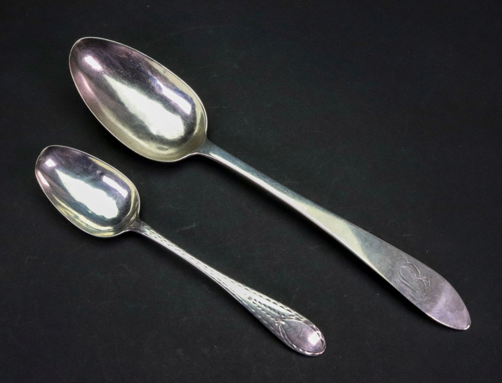 A George III Irish silver pointed end tablespoon, William Reynolds, Cork, circa 1760, 23.