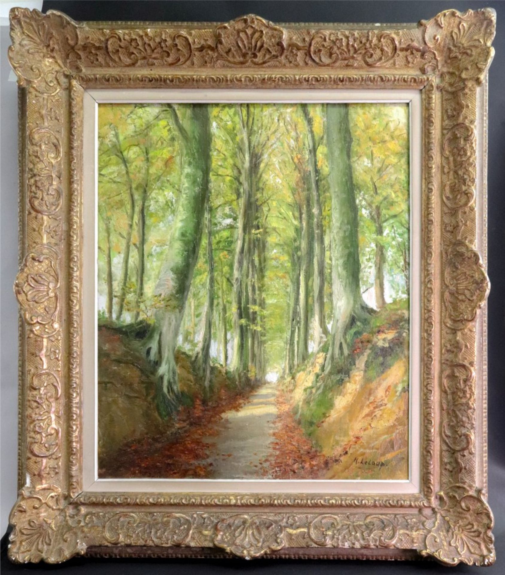 H Le Laup (French, 20th Century), A woodland path, signed 'H Le Laup' (lower right), oil on canvas, - Image 2 of 2