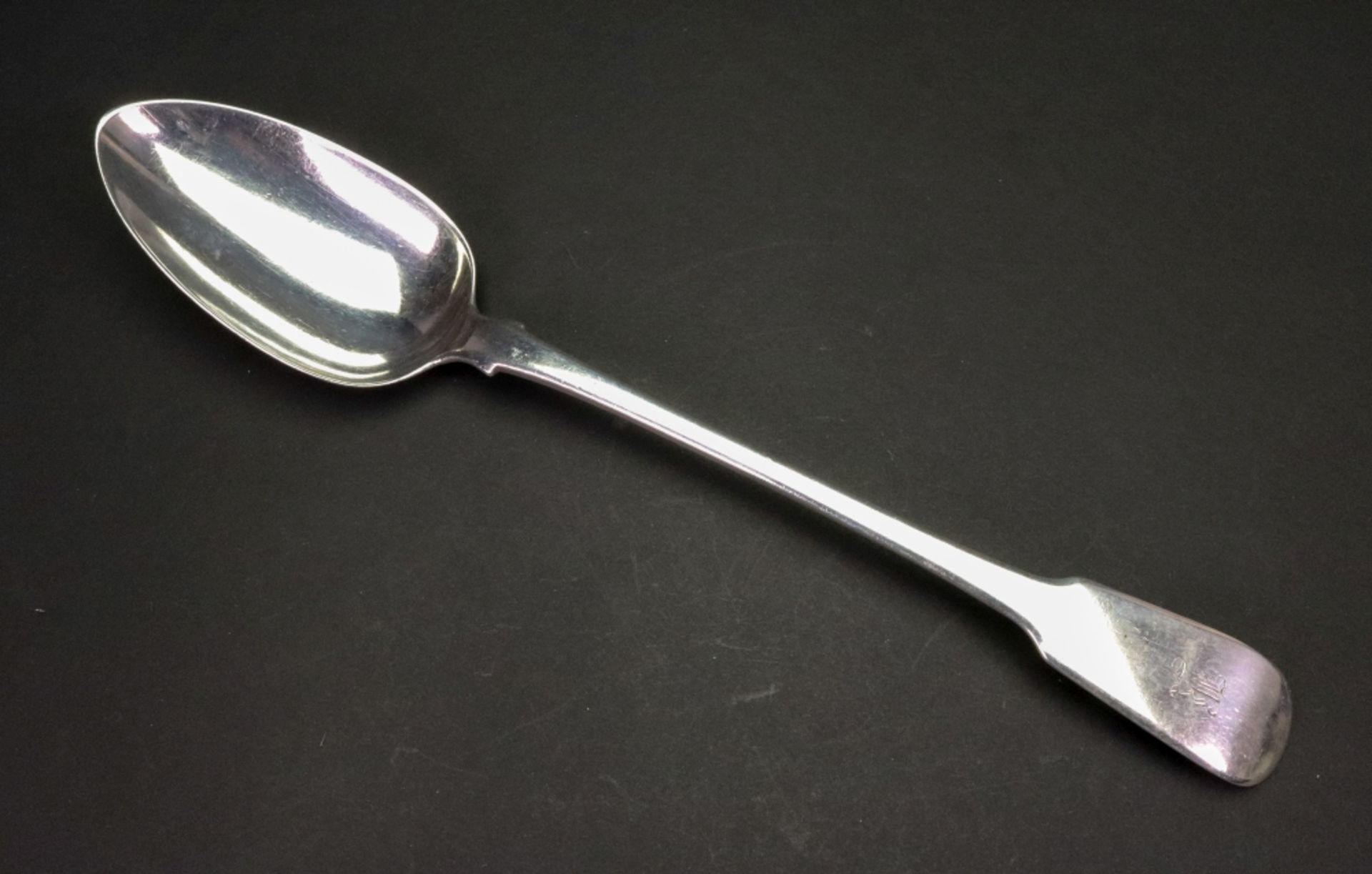 A George III silver fiddle pattern basting spoon, Thomas Barker, London 1816, 4ozs, initialled 'K'.