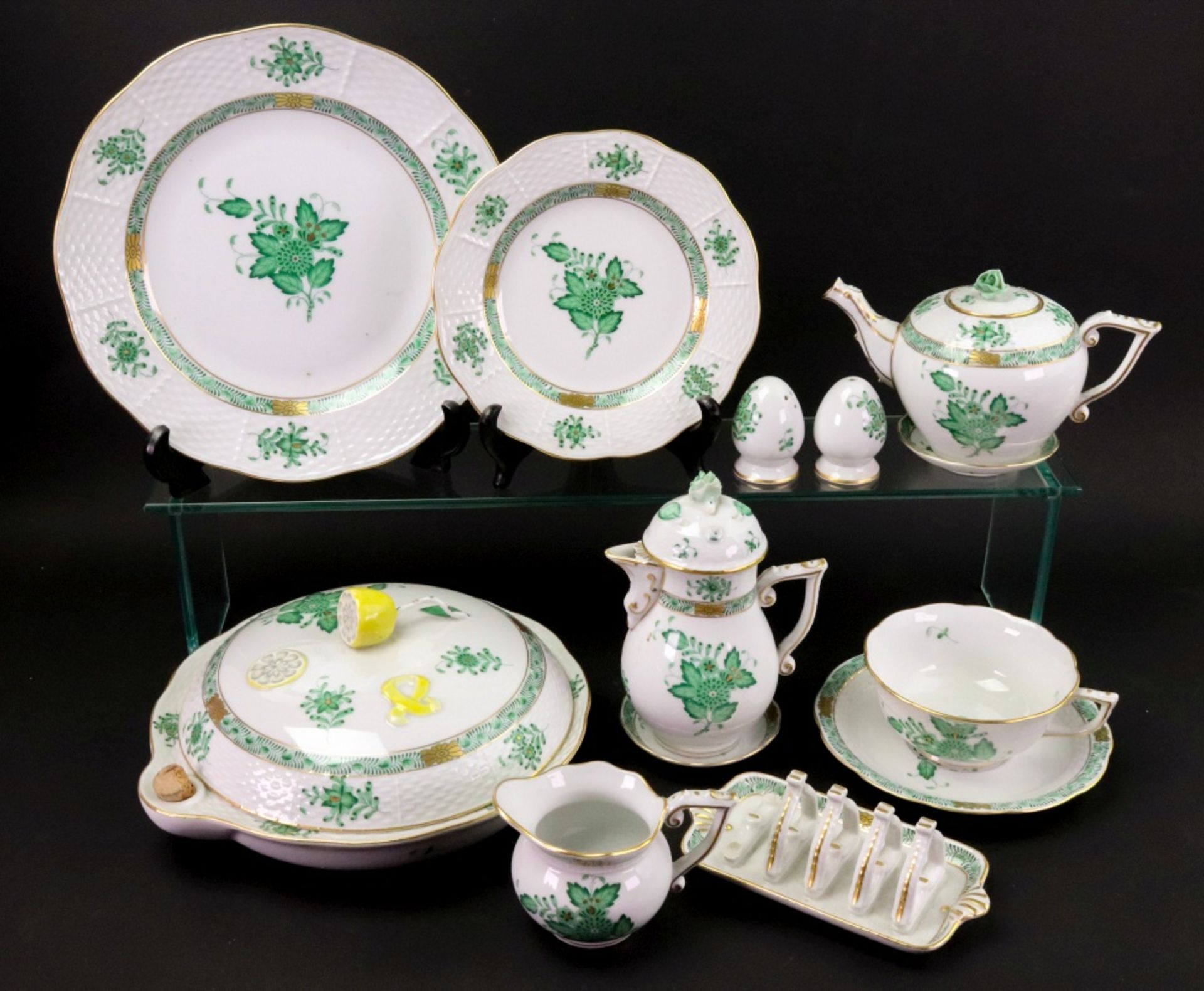 A Herend 'Apponyi Vert' pattern 13 - piece breakfast service,