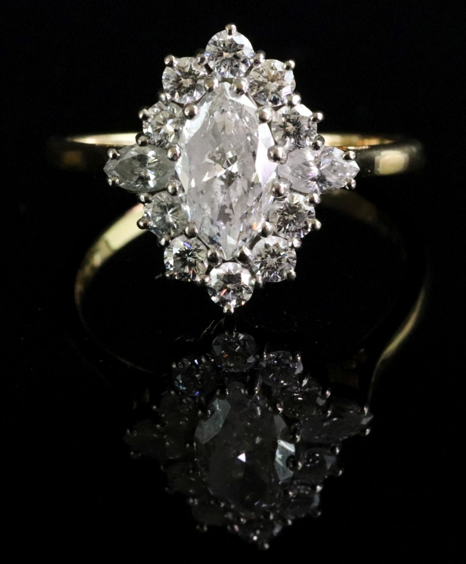 An 18ct gold and marquise diamond cluster ring, the central marquise diamond, - Image 2 of 3