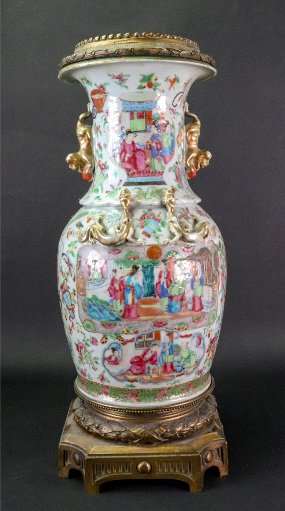 A Canton gilt metal mounted famille rose baluster vase, 19th century, - Image 2 of 2