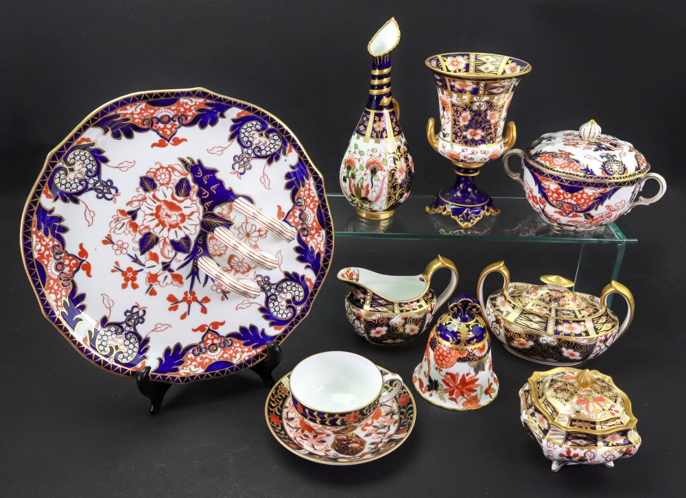 A group of Royal Crown Derby 'Japan' pattern bone china wares, 20th century, comprising: a bell,