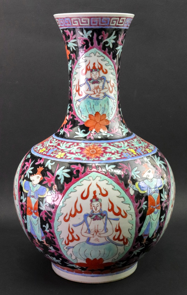 A Chinese famille rose bottle vase, 20th century, probably made for the Tibetan market, - Image 3 of 7