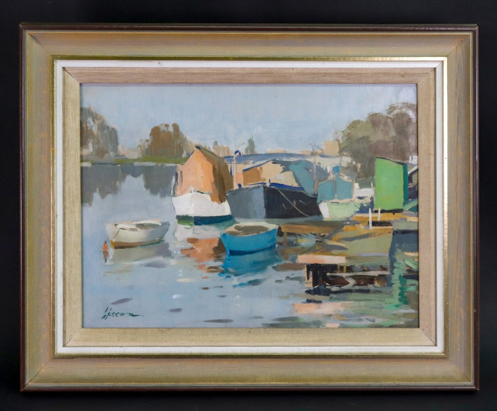 Edward Wesson (British, 1910-1983) Moorings at Kingston on Thames, signed 'Wesson' (lower left), - Image 2 of 2