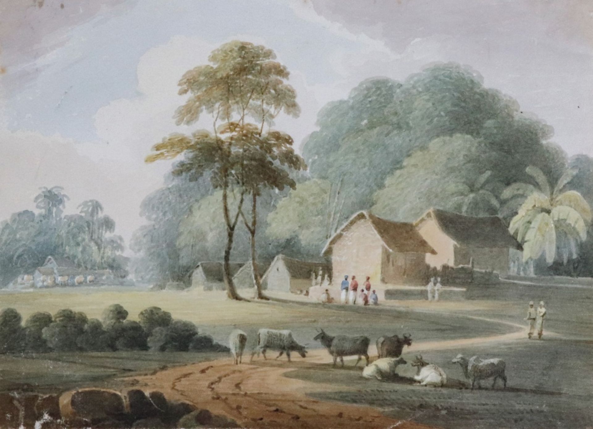 English School, 19th Century, An Indian village scene, watercolour, 16.5 x 22.