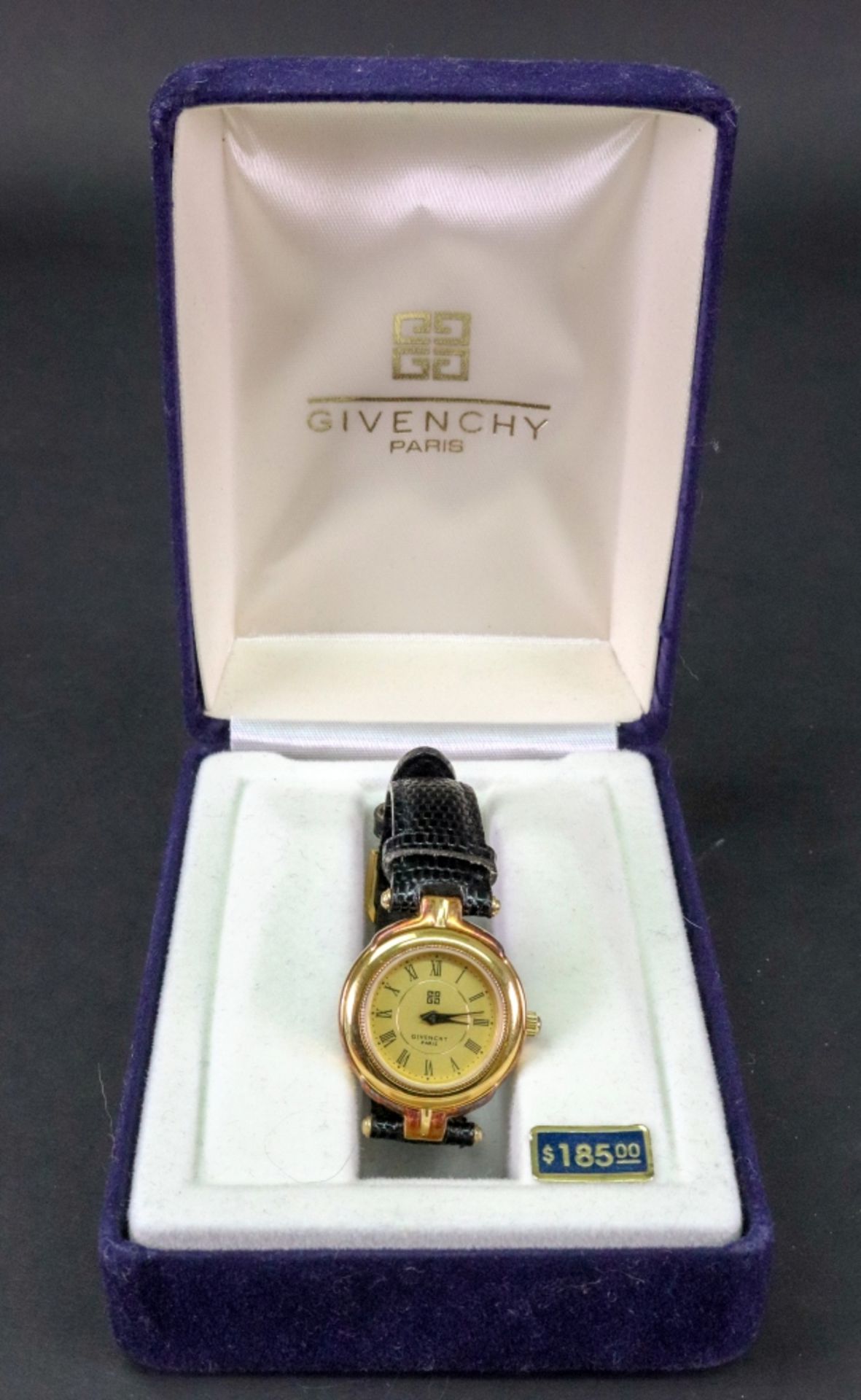 Givenchy; a lady's gilt metal cased wristwatch, the dial with Roman numerals,