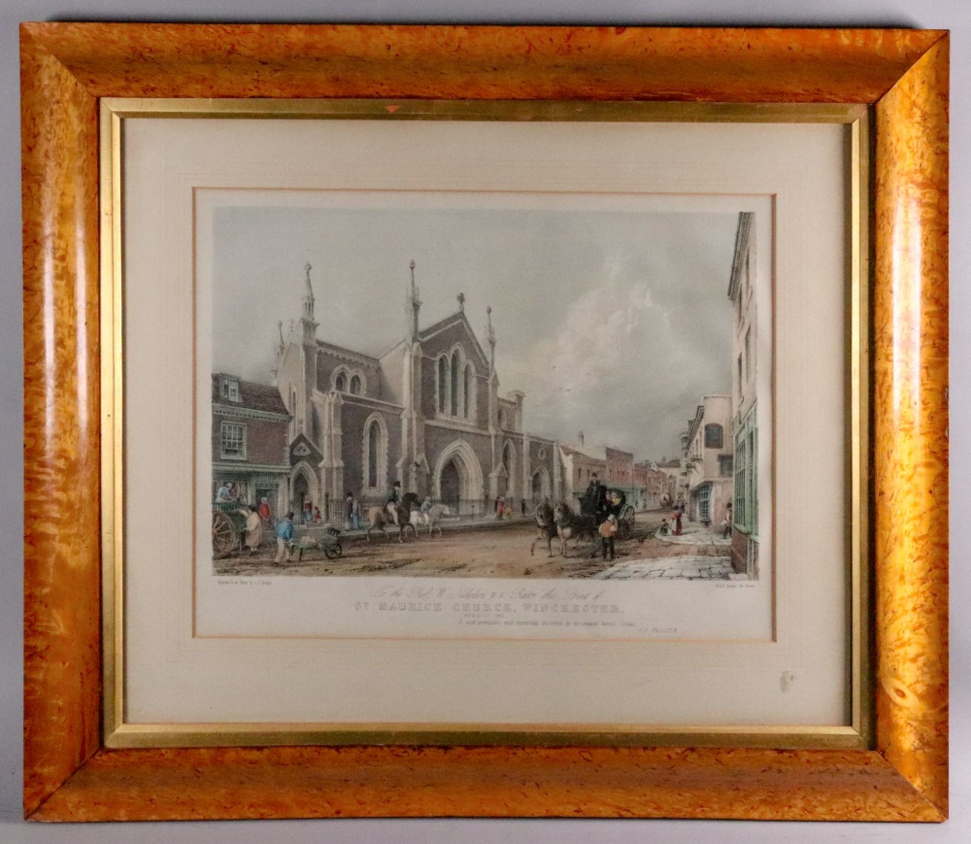 After George Frederick Prosser, St Maurice Church, Winchester, Rebuilt 1842, colour lithograph, - Image 2 of 2