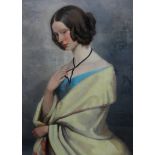 Isobel Baynes Badcock (1863-1939), A young lady in Victorian dress, oil on paper, 41cm x 28.5cm.