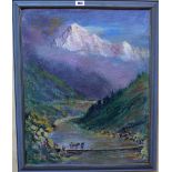 Randolph Bezzant Holmes (British 1888-1973) Sunrise on Nanga Parbat, oil on canvas board, signed,