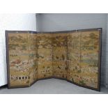 A Japanese painted paper six-fold screen, 19th century,