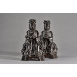 A pair of Chinese bronze figures of officials, Ming dynasty, 17th century,