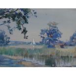 Frank Southgate, RBA (1872-1916), Scene on the Broads, watercolour, signed, 20.5cm x 26.5cm.