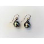 A pair of diamond and grey tinted cultured pearl earrings,