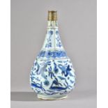 A Persian blue and white rosewater bottle, 18th century, underglaze-blue painted fritware,