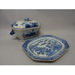 A Chinese export blue and white canted rectangular tureen and a cover, Qianlong,